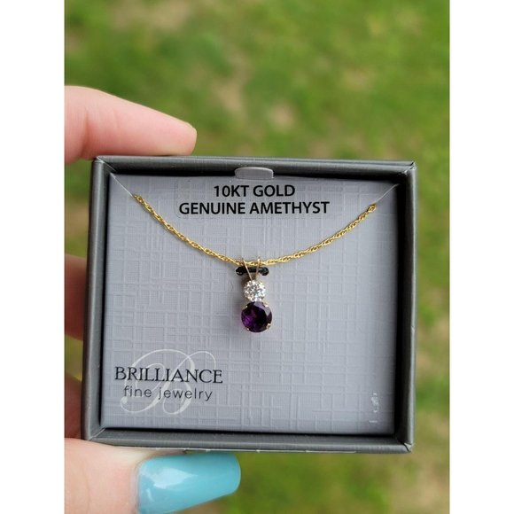 10K Gold & Genuine Amethyst Necklace - Picture 2 of 4